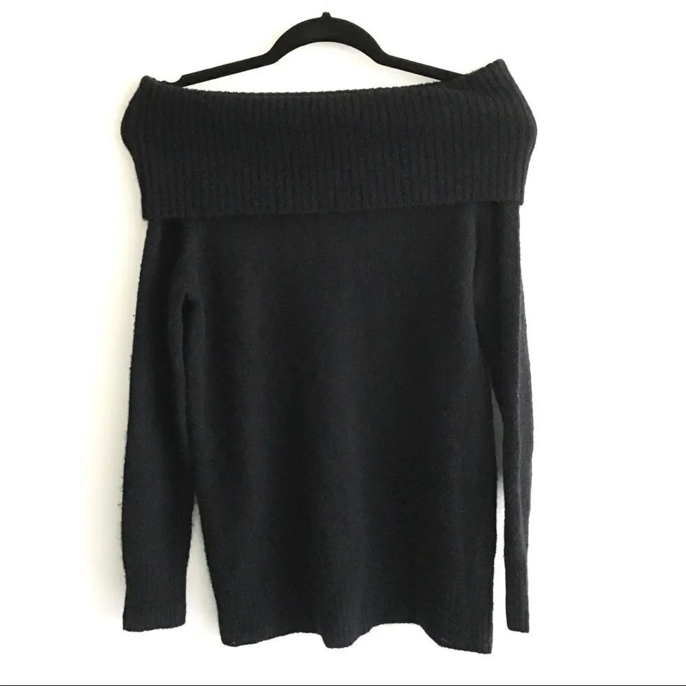 Aritzia Faretta Cowl Neck Off Shoulder Wool Alpaca Sweater Black XXS - Picture 3 of 9